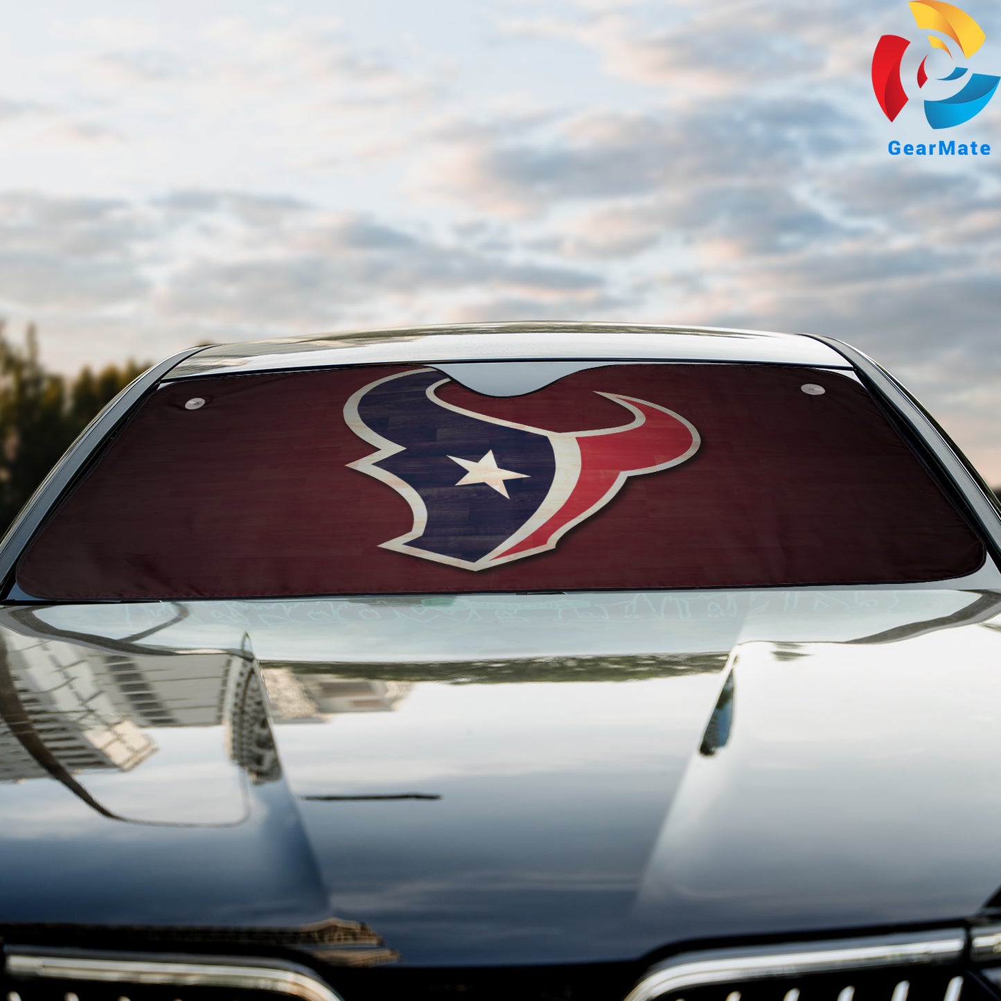 Houston Texans NFL Football Logo Red Reflective Car Sunshade – Premium Heat & UV Protection, Universal Fit