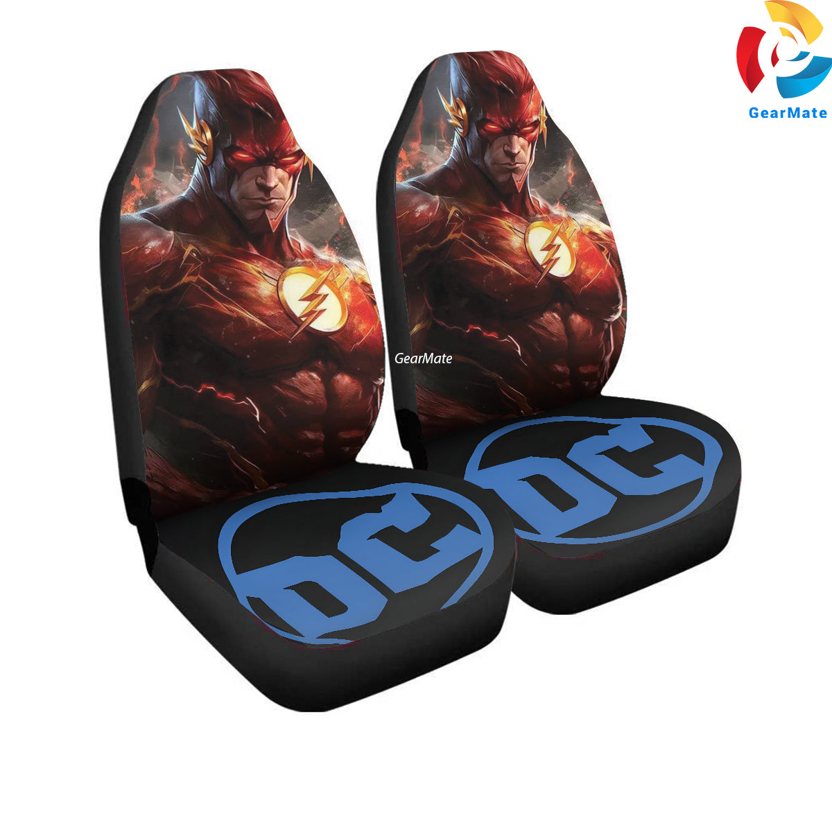 DC Red Flash Car Seat Covers – High Quality Graphic and Polar Fleece Protector Set