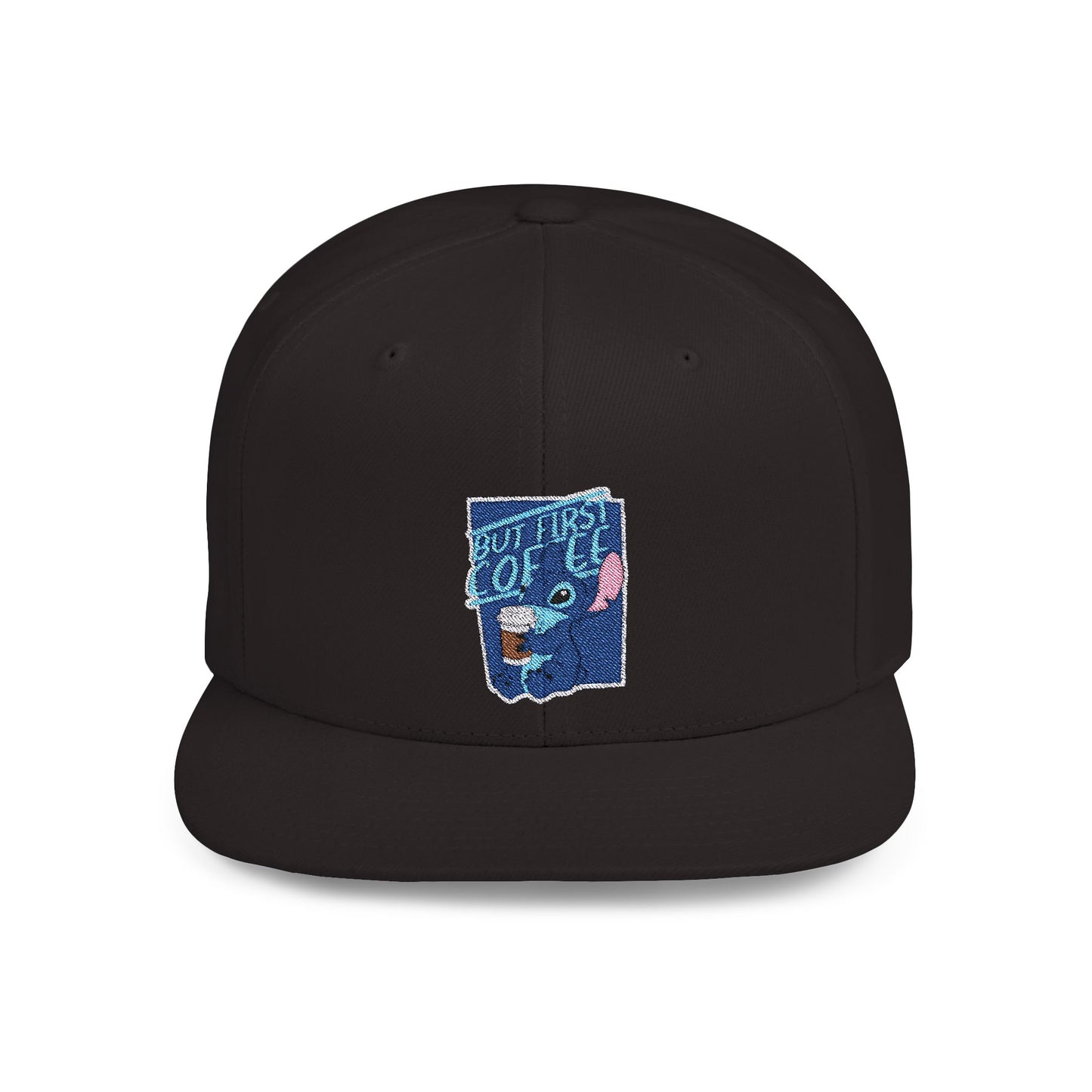 Disney Stitch But First Coffee Flat Bill Snapback – Lightweight, Custom Fit, Premium Quality