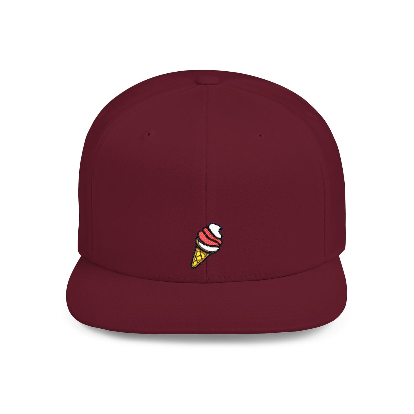 Icons Embroidered Ice Cream Cone Flat Bill Snapback – Lightweight, Custom Fit, Premium Quality