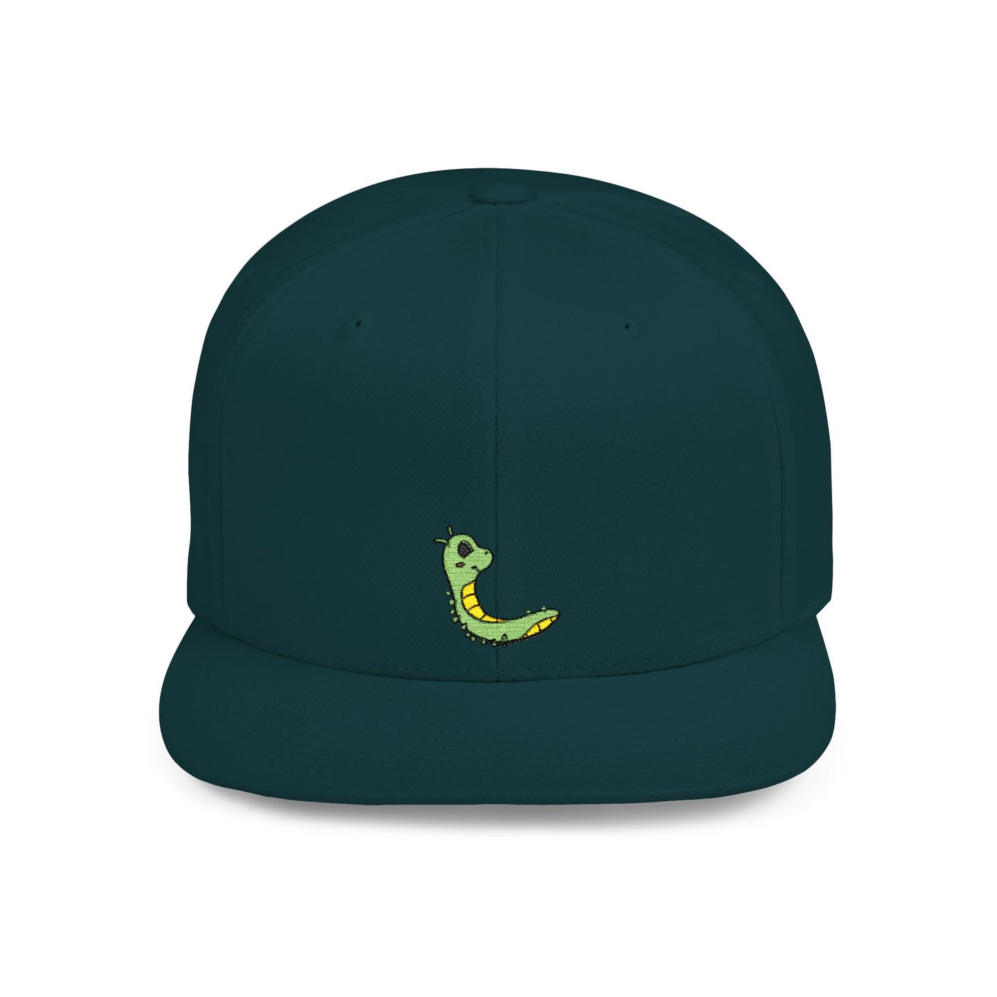 Icons Embroidered Cute Green Worm Flat Bill Snapback – Lightweight, Custom Fit, Premium Quality