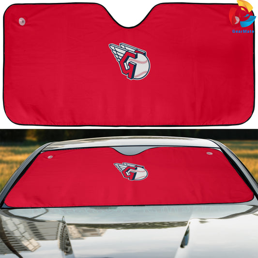 Cleveland Guardians MLB Baseball Team Logo Red Background Reflective Car Sunshade – Premium Heat & UV Protection, Universal Fit