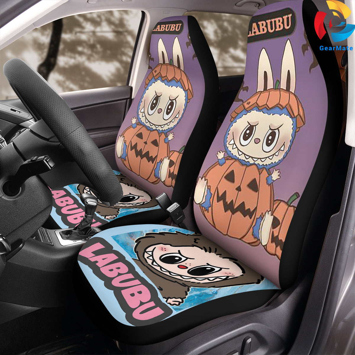 Labubu Pumpkin Car Seat Covers – High Quality Graphic and Polar Fleece Protector Set