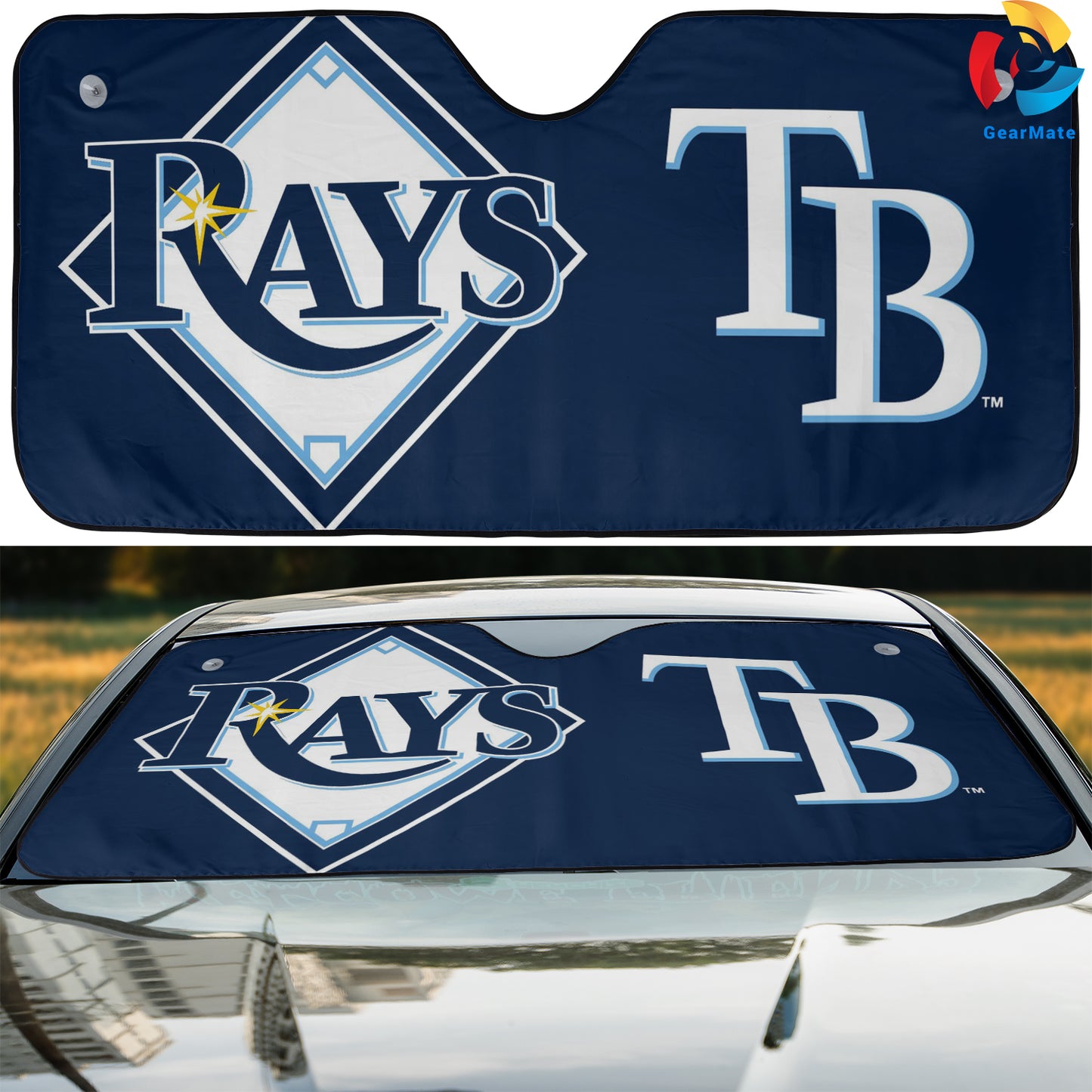 Tampa Bay Rays MLB Baseball Team Logo Car Cover Reflective Car Sunshade – Premium Heat & UV Protection, Universal Fit