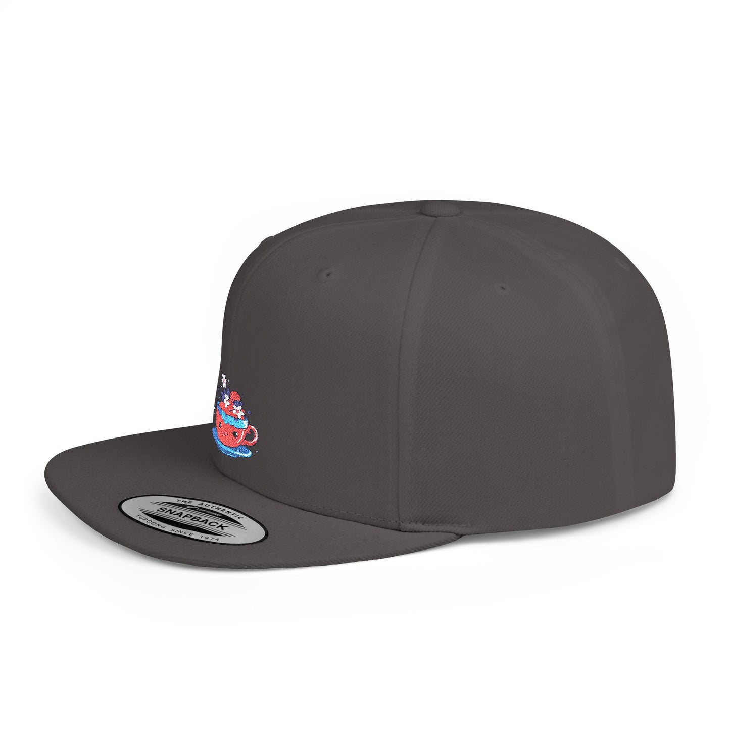 Icons Embroidered Cute Cup Flat Bill Snapback – Lightweight, Custom Fit, Premium Quality