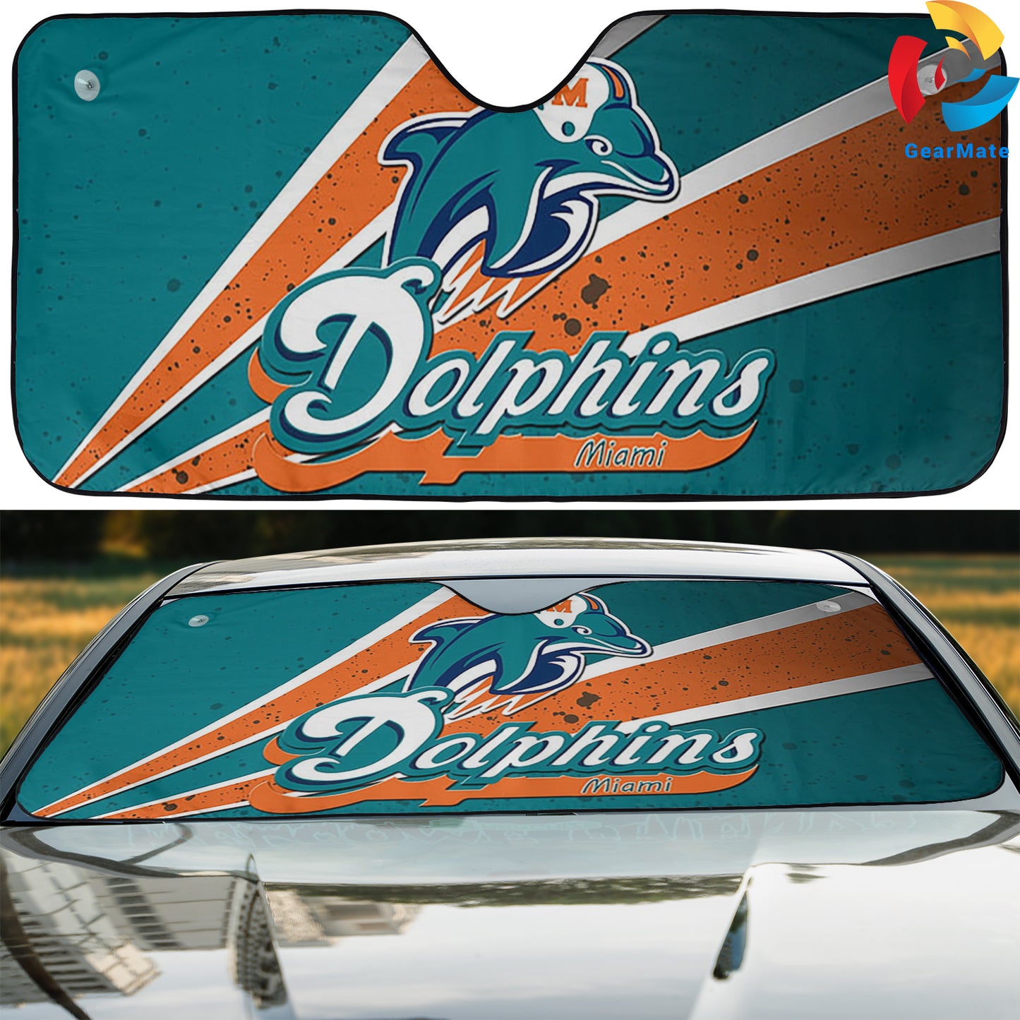 Miami Dolphins NFL Football Team Vibes Cover Reflective Car Sunshade – Premium Heat & UV Protection, Universal Fit