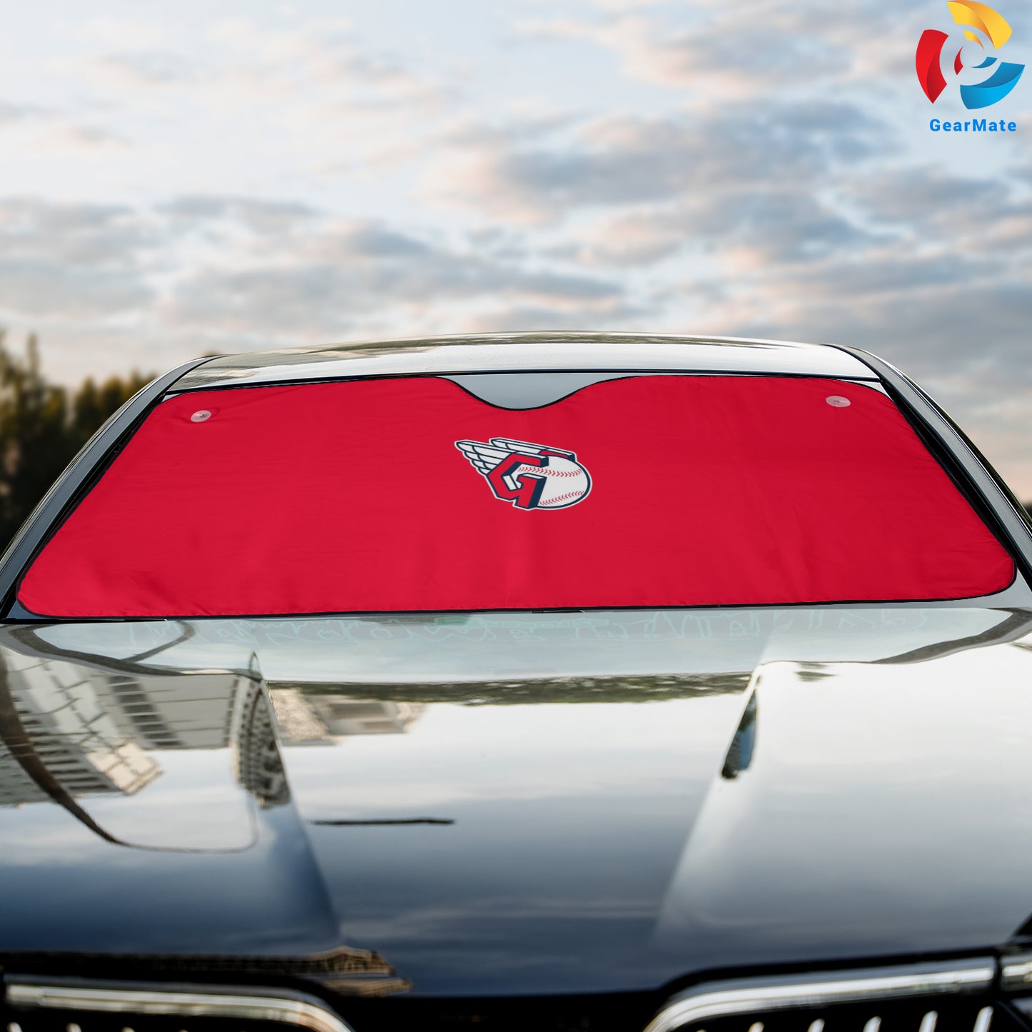 Cleveland Guardians MLB Baseball Team Logo Red Background Reflective Car Sunshade – Premium Heat & UV Protection, Universal Fit