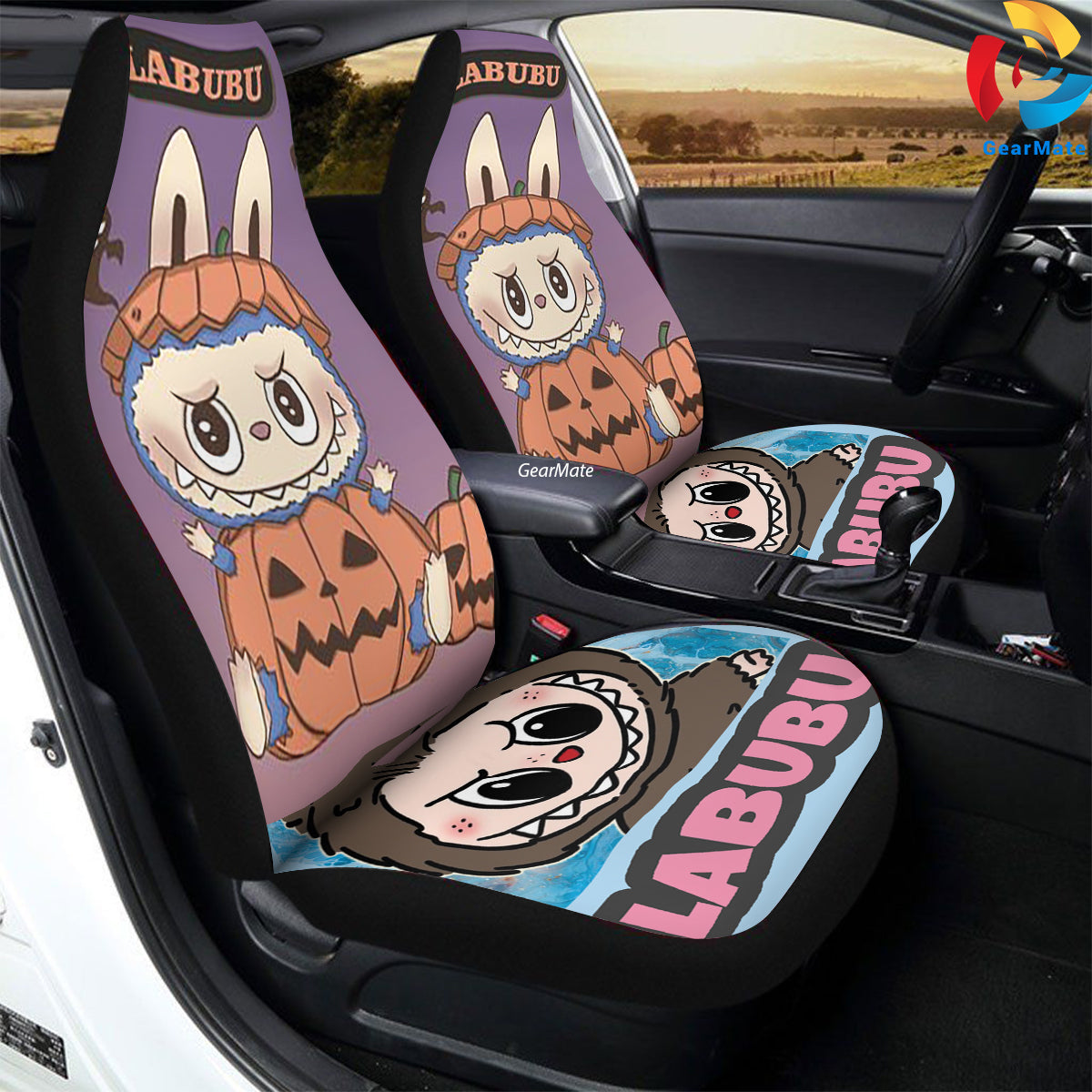 Labubu Pumpkin Car Seat Covers – High Quality Graphic and Polar Fleece Protector Set