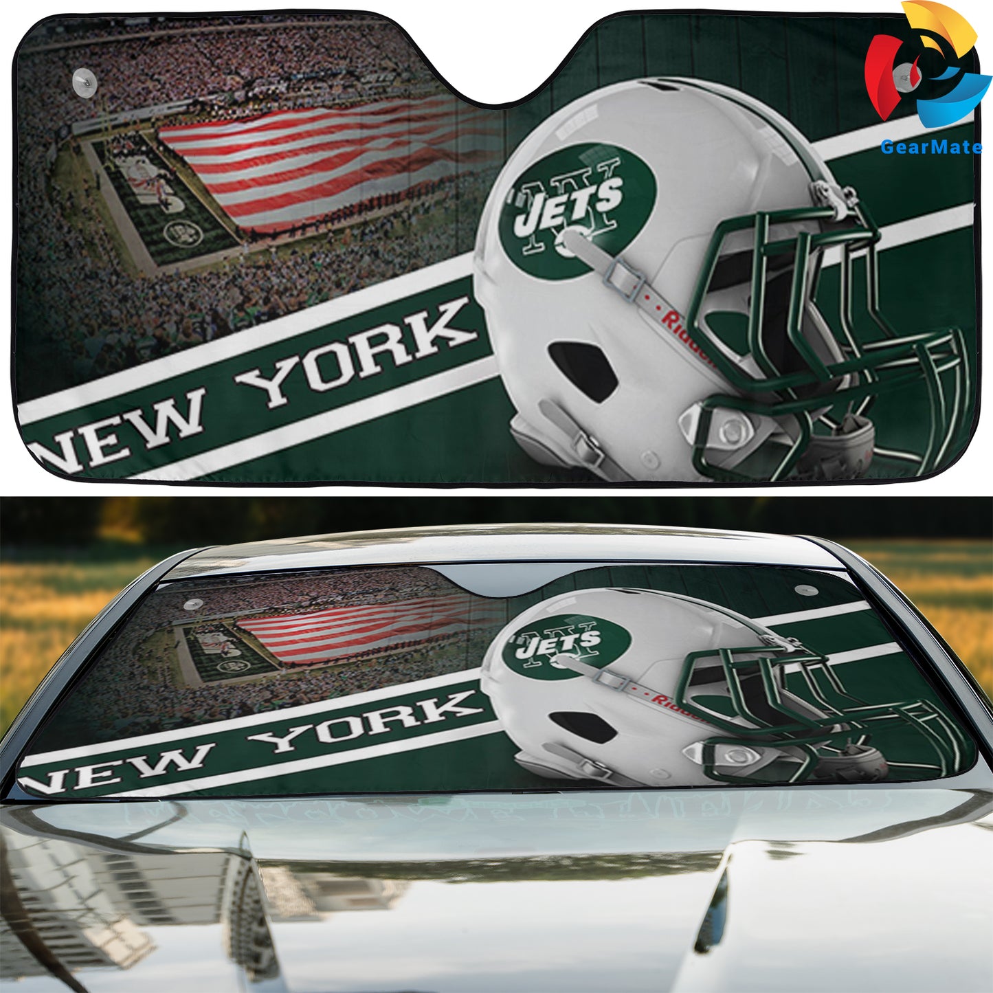 New York Jets NFL Football Game Day Car Cover Reflective Car Sunshade – Premium Heat & UV Protection, Universal Fit