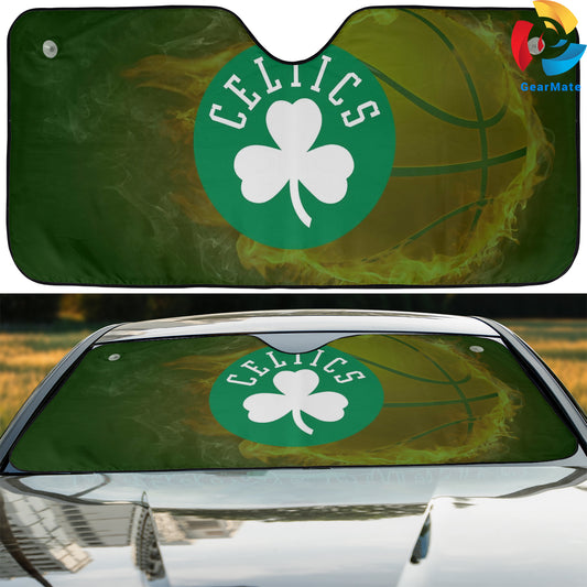 Boston Celtics Team Fire Balls Reflective Car Sunshade – Premium Heat & UV Protection, Universal Fit