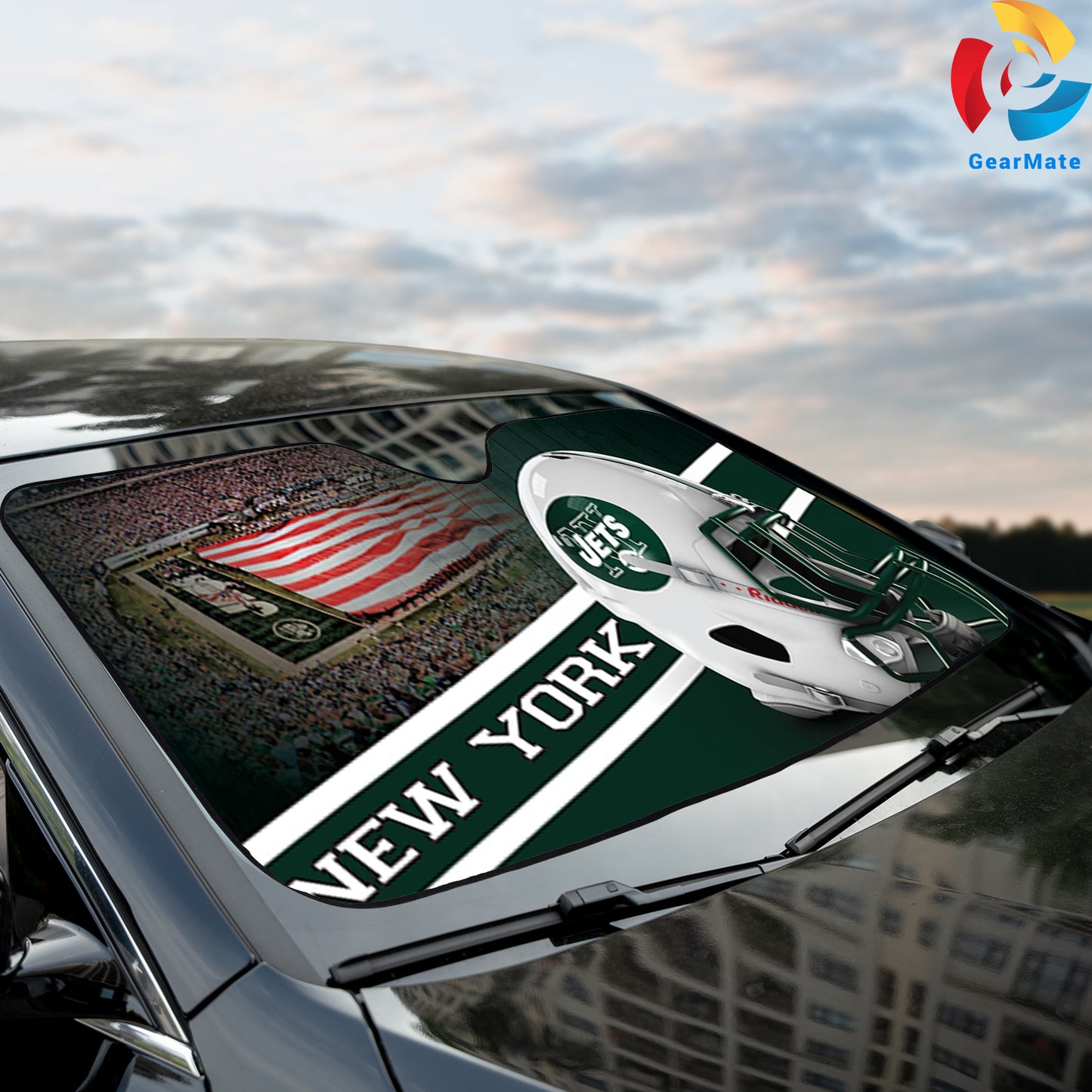 New York Jets NFL Football Game Day Car Cover Reflective Car Sunshade – Premium Heat & UV Protection, Universal Fit