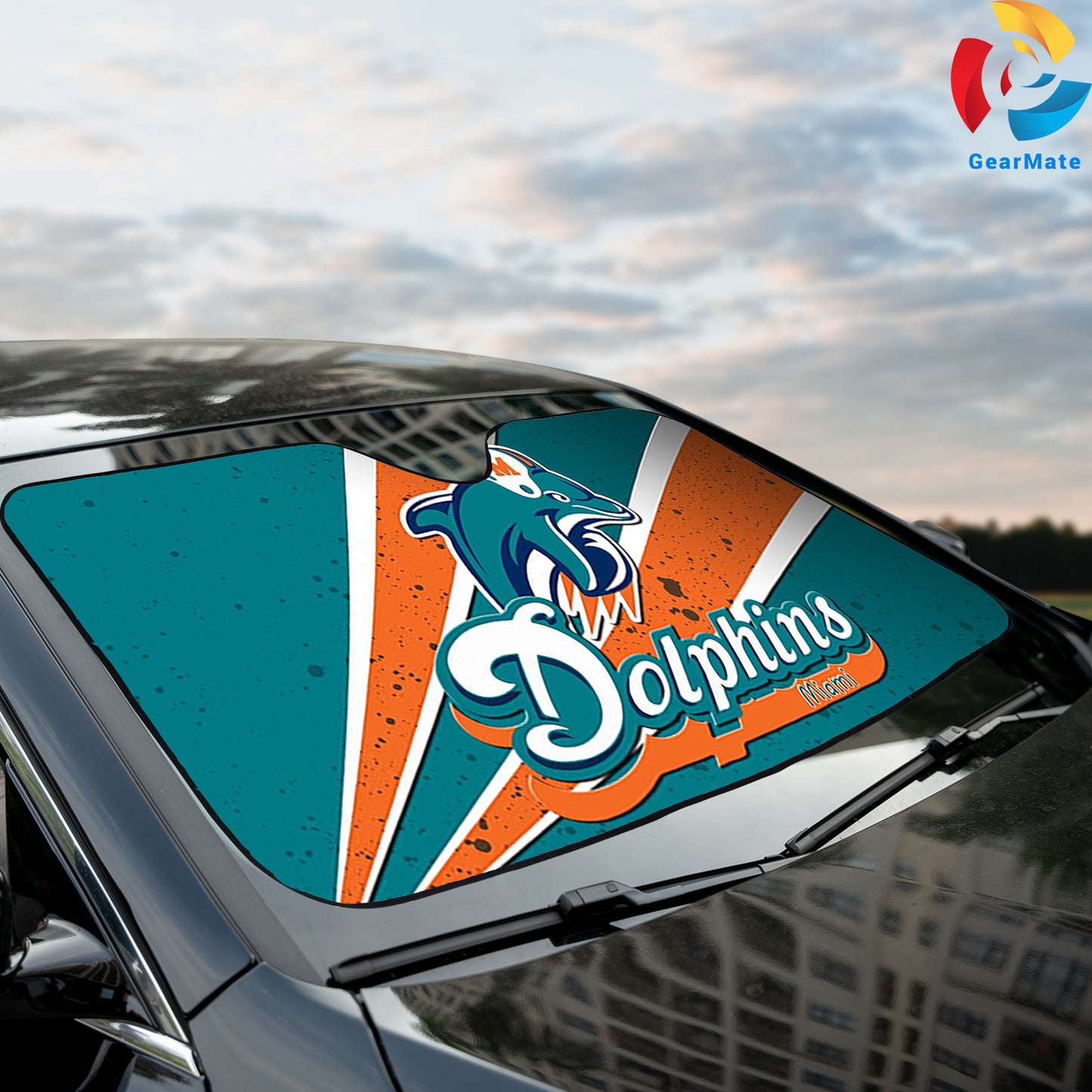 Miami Dolphins NFL Football Team Vibes Cover Reflective Car Sunshade – Premium Heat & UV Protection, Universal Fit