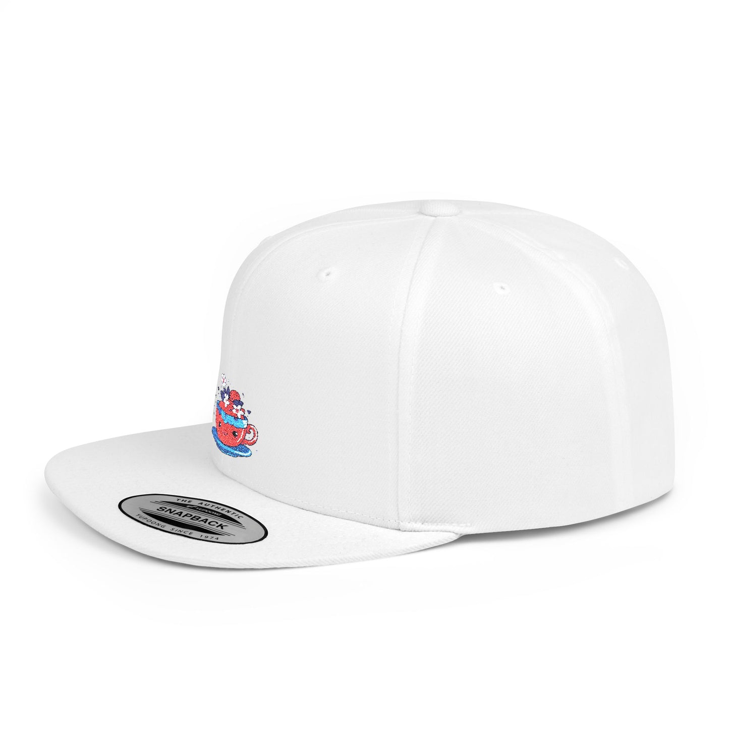 Icons Embroidered Cute Cup Flat Bill Snapback – Lightweight, Custom Fit, Premium Quality