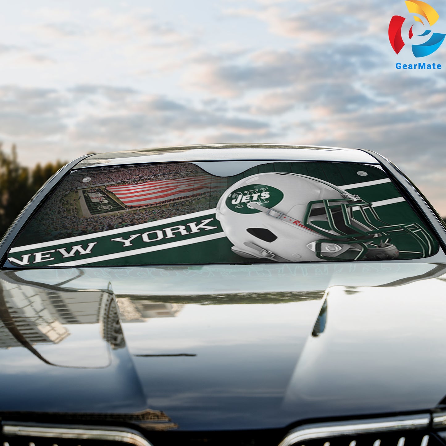 New York Jets NFL Football Game Day Car Cover Reflective Car Sunshade – Premium Heat & UV Protection, Universal Fit