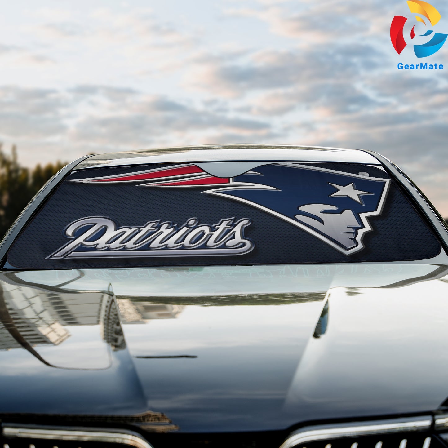 New England Patriots NFL Football Team Spirit Car Cover Reflective Car Sunshade – Premium Heat & UV Protection, Universal Fit