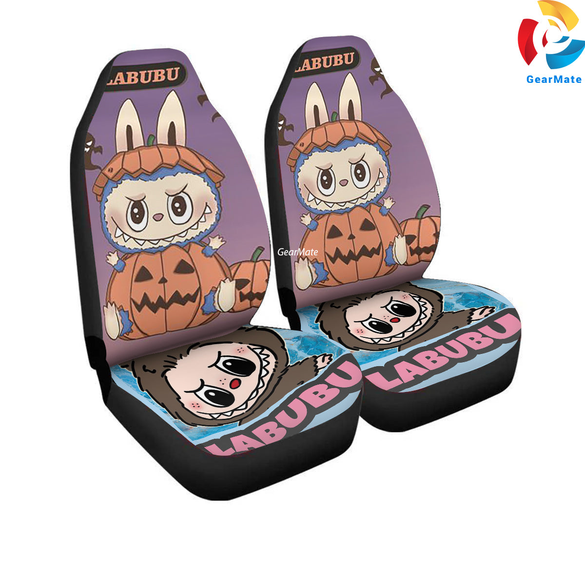 Labubu Pumpkin Car Seat Covers – High Quality Graphic and Polar Fleece Protector Set