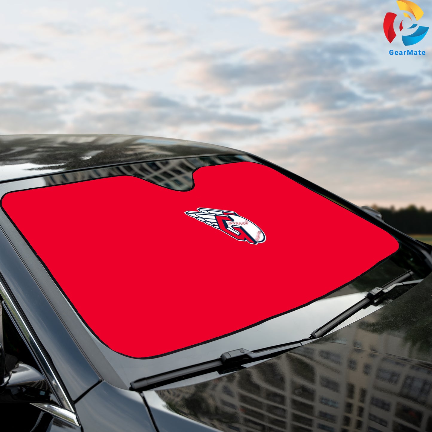 Cleveland Guardians MLB Baseball Team Logo Red Background Reflective Car Sunshade – Premium Heat & UV Protection, Universal Fit