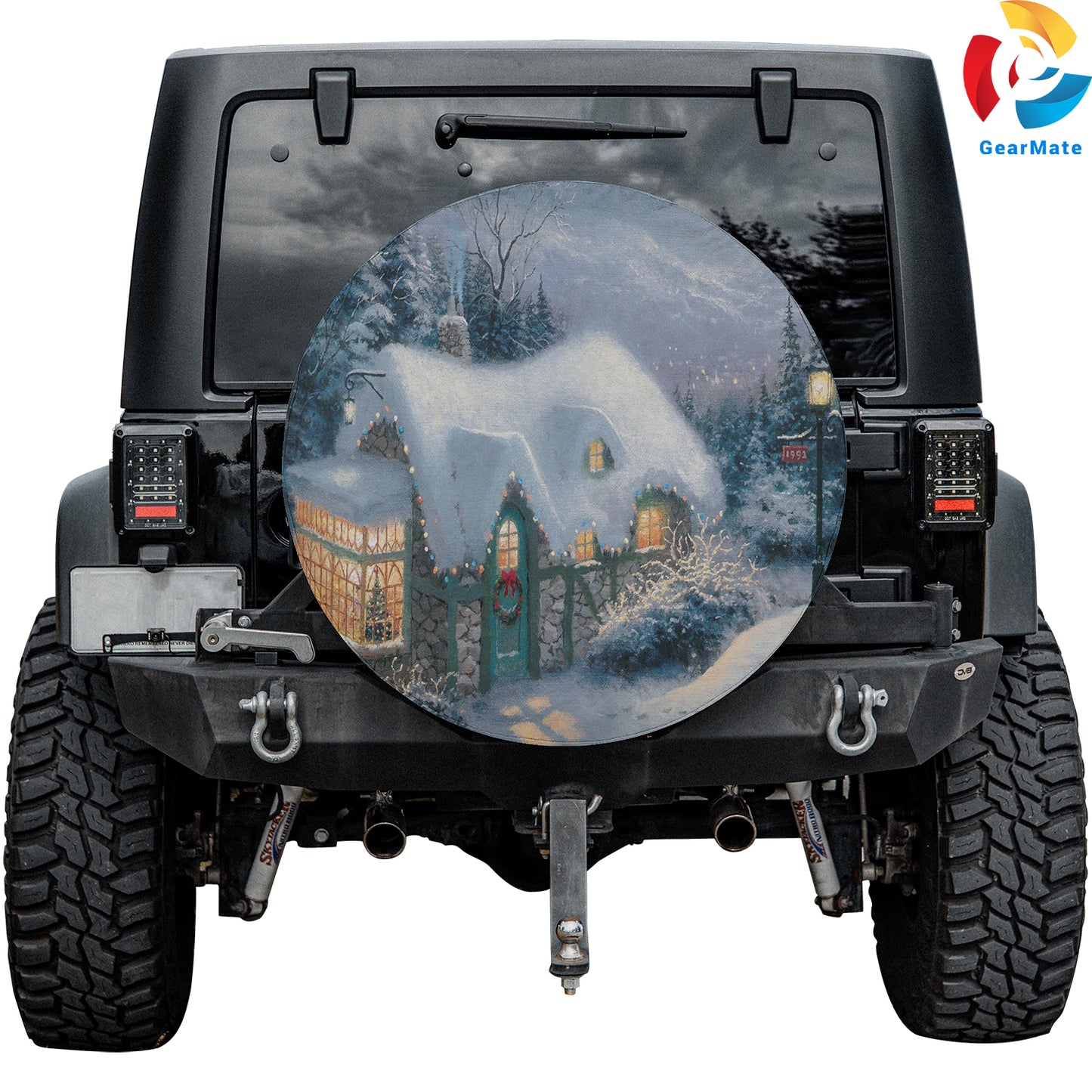 Merry Christmas 2024 Cozy Snowy House Spare Tire Cover – Premium Waterproof UV Resistant Protector