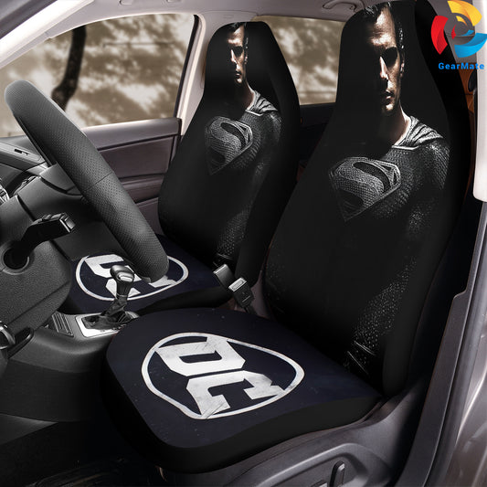 Black Superman DC Car Seat Covers – High Quality Graphic and Polar Fleece Protector Set