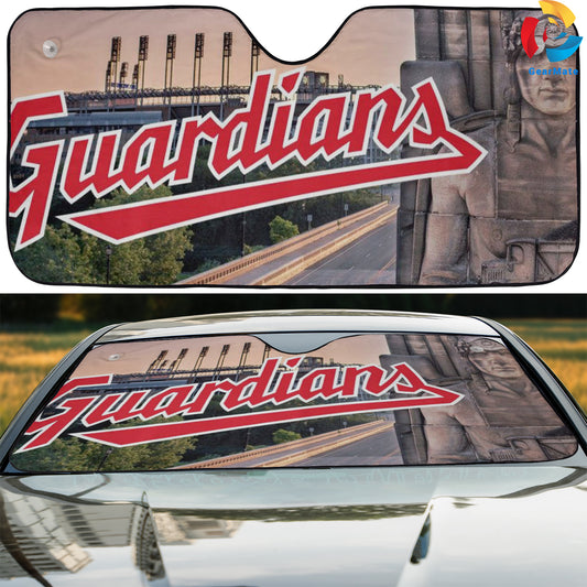 Cleveland Guardians MLB Baseball The Stadium 2 Background Reflective Car Sunshade – Premium Heat & UV Protection, Universal Fit