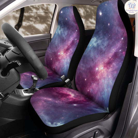 Deep Purple Galaxy Car Seat Covers – High Quality Graphic and Polar Fleece Protector Set