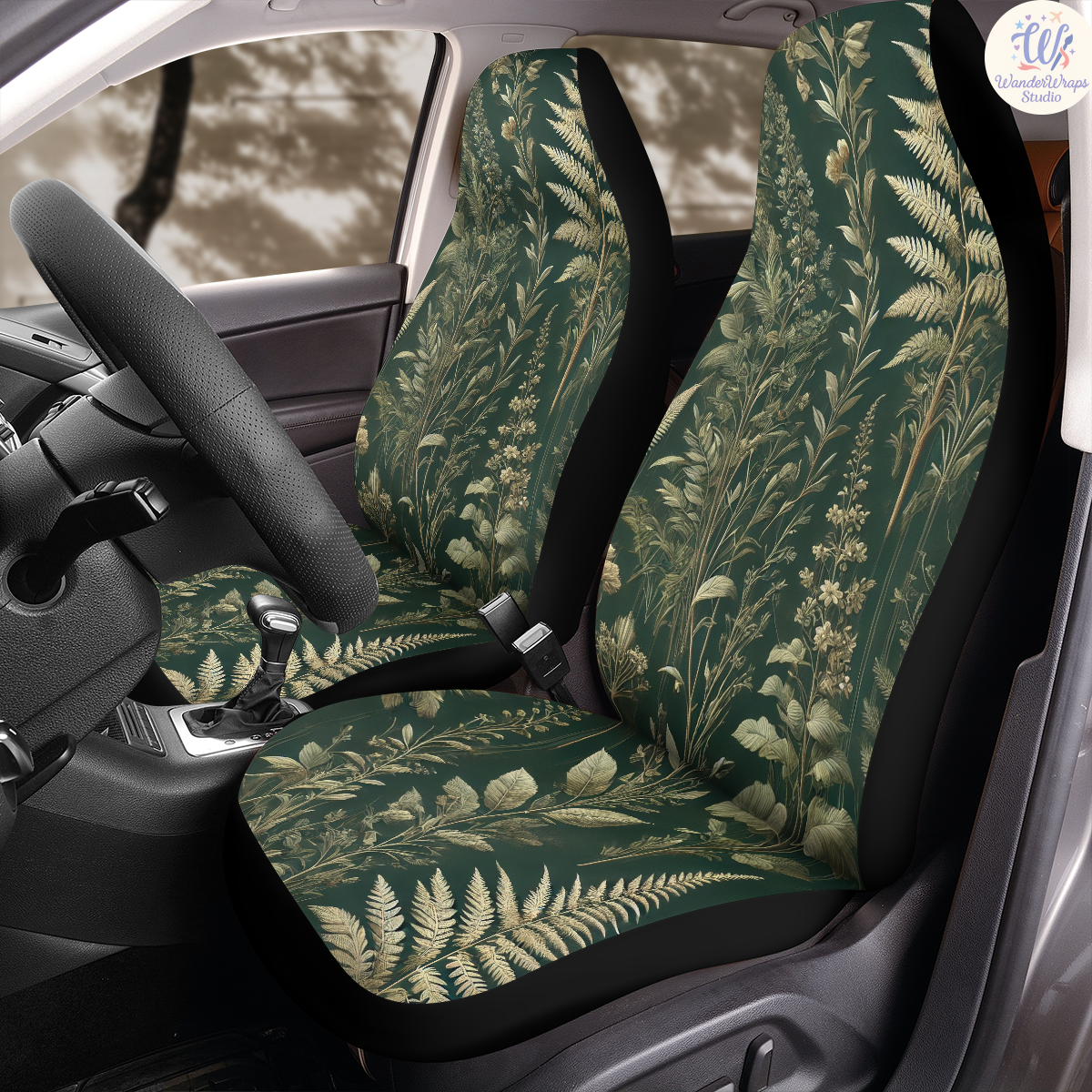 Dark Forest Green Leafy Car Seat Covers – High Quality Graphic and Polar Fleece Protector Set