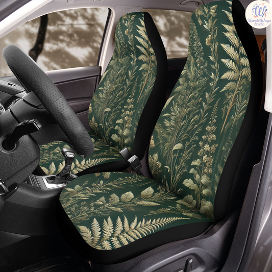 Dark Forest Green Leafy Car Seat Covers – High Quality Graphic and Polar Fleece Protector Set