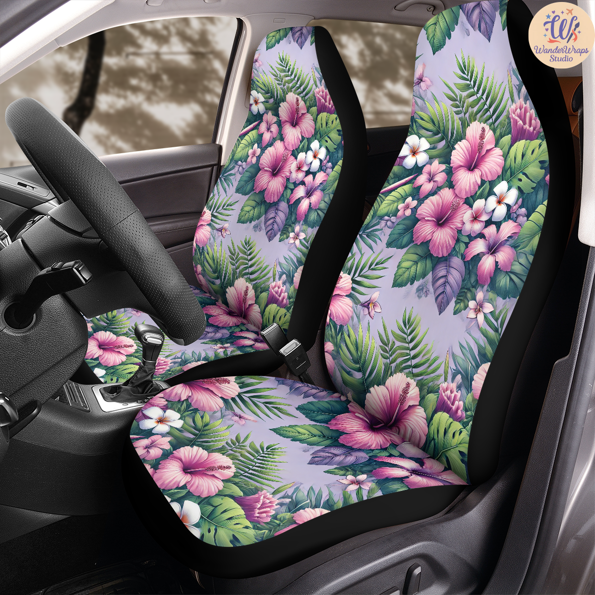 Pink Hibiscus Car Seat Covers – High Quality Graphic and Polar Fleece Protector Set