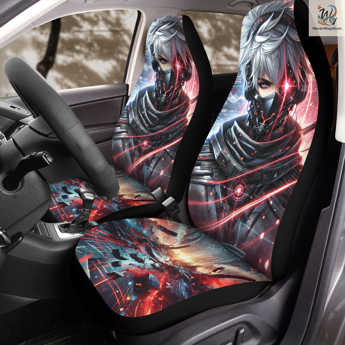 Anime Style Cyberpunk Car Seat Covers – High Quality Graphic and Polar Fleece Protector Set