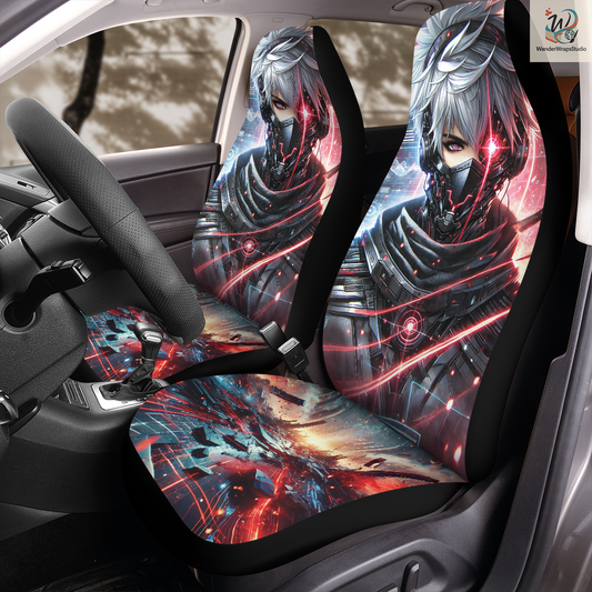 Anime Style Cyberpunk Car Seat Covers – High Quality Graphic and Polar Fleece Protector Set