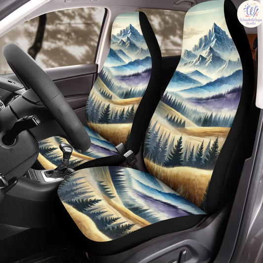 Mountain Landscapes Car Seat Covers – High Quality Graphic and Polar Fleece Protector Set