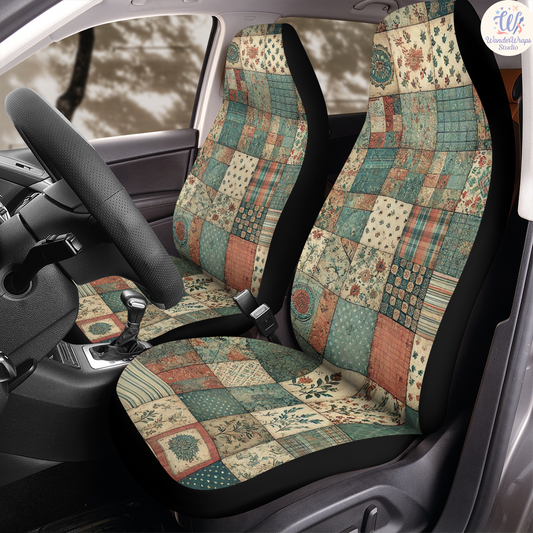 Vintage Patchwork Quilt Car Seat Covers – High Quality Graphic and Polar Fleece Protector Set