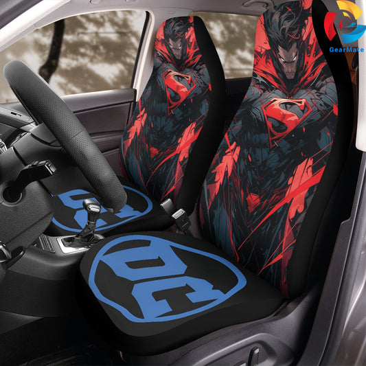 DC Superman Man of Steel Car Seat Covers – High Quality Graphic and Polar Fleece Protector Set