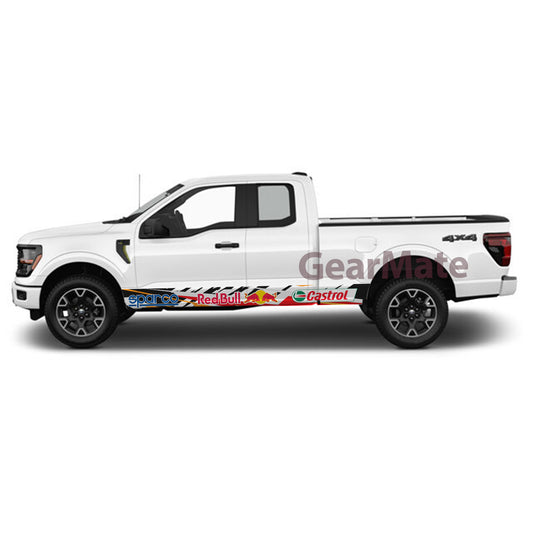 Racing Orange Redbull Rocker Panel Graphic Decal Kit (Left & Right Sides) - High Quality Vinyl for Trucks & SUVs