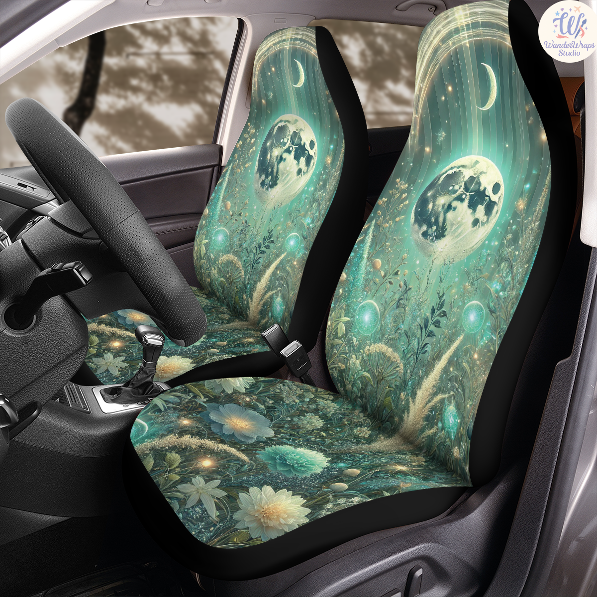 Moonlit Enchanted Meadow Car Seat Covers – High Quality Graphic and Polar Fleece Protector Set