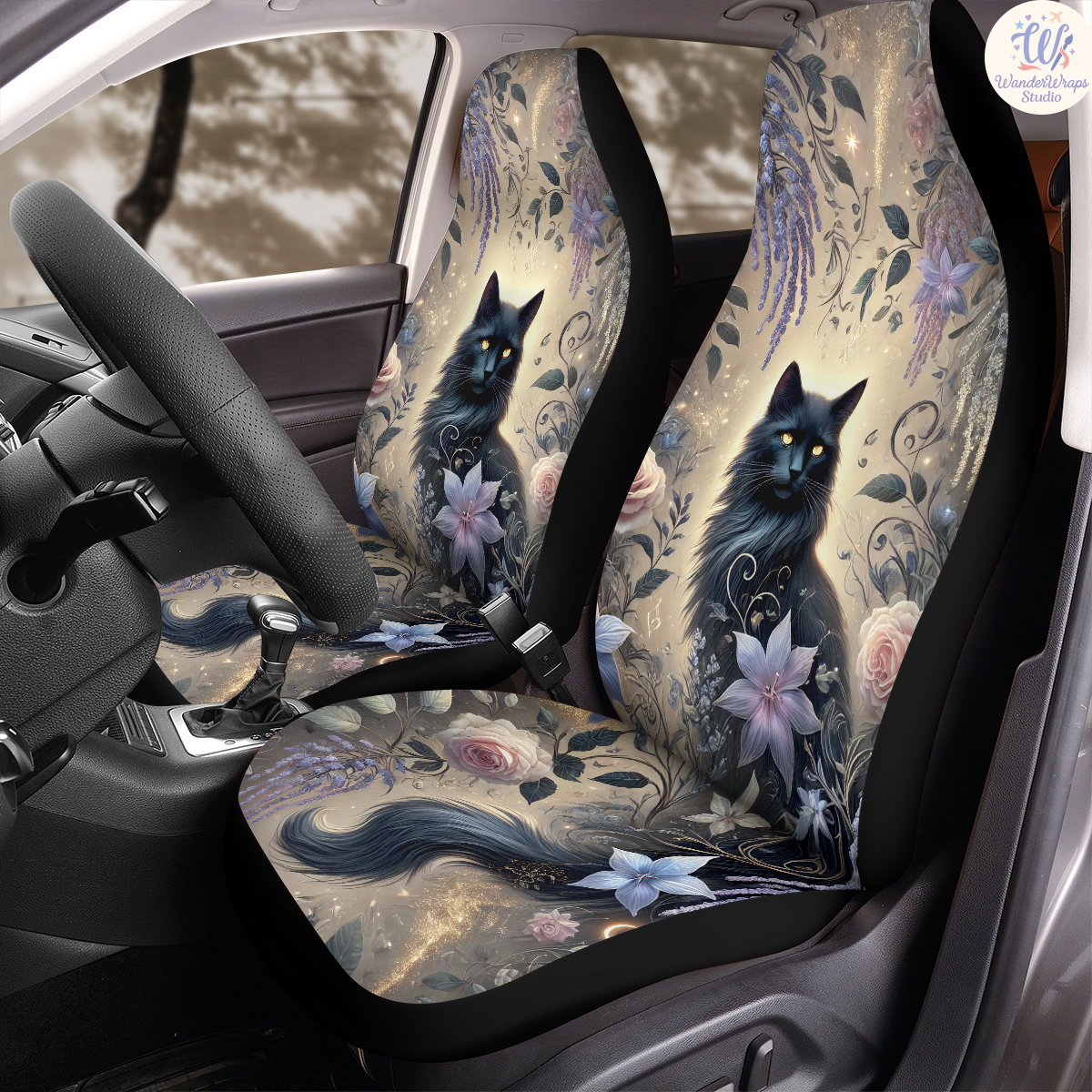 Magical Black Cat Car Seat Covers – High Quality Graphic and Polar Fleece Protector Set