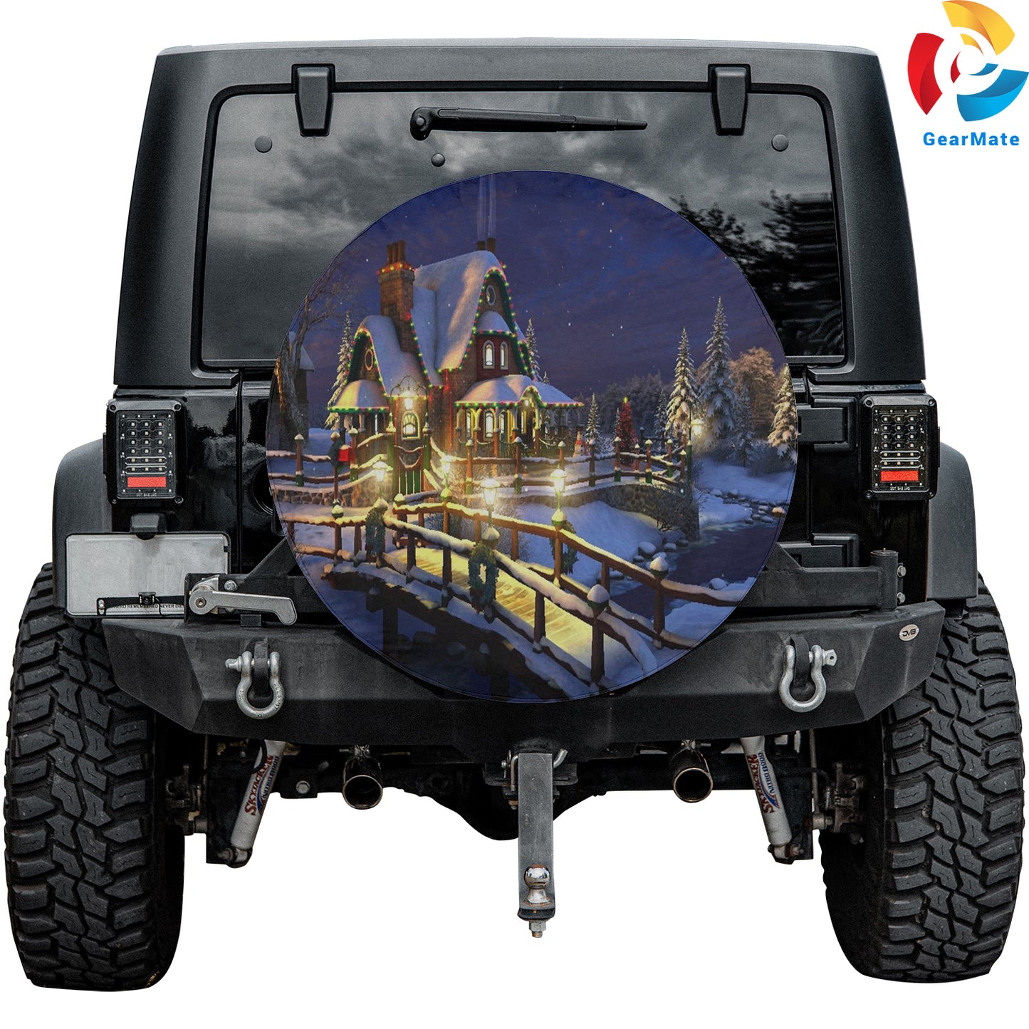 Merry Christmas 2024 House Lights Spare Tire Cover – Premium Waterproof UV Resistant Protector