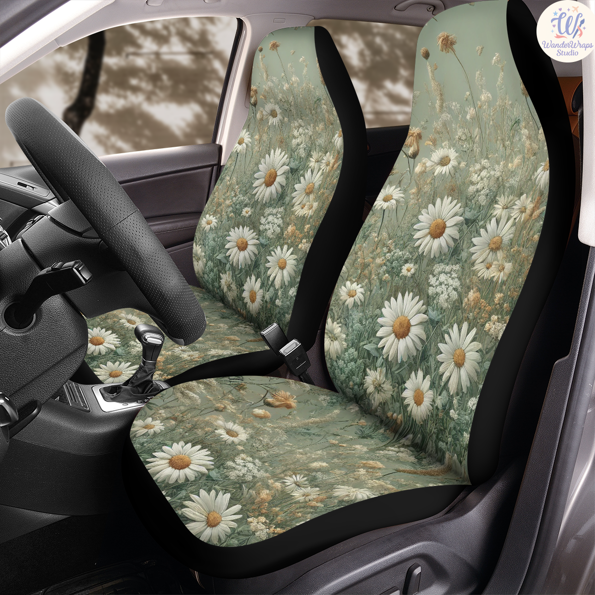 Vintage Inspired Daisy Meadow Car Seat Covers – High Quality Graphic and Polar Fleece Protector Set