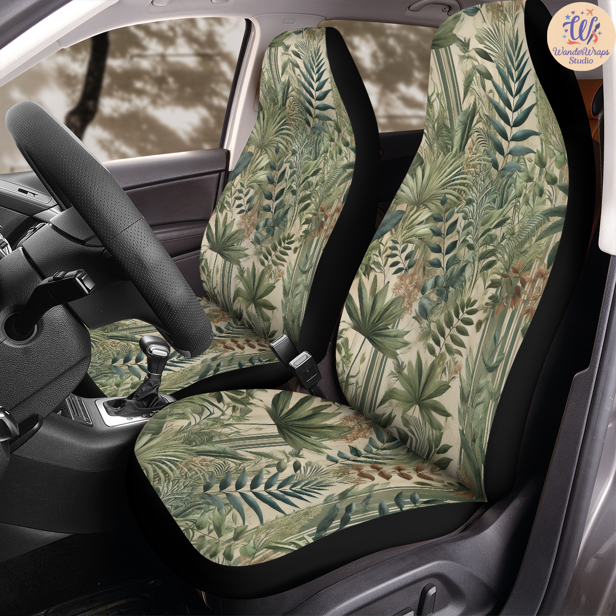 Green Wildflowers Car Seat Covers – High Quality Graphic and Polar Fleece Protector Set