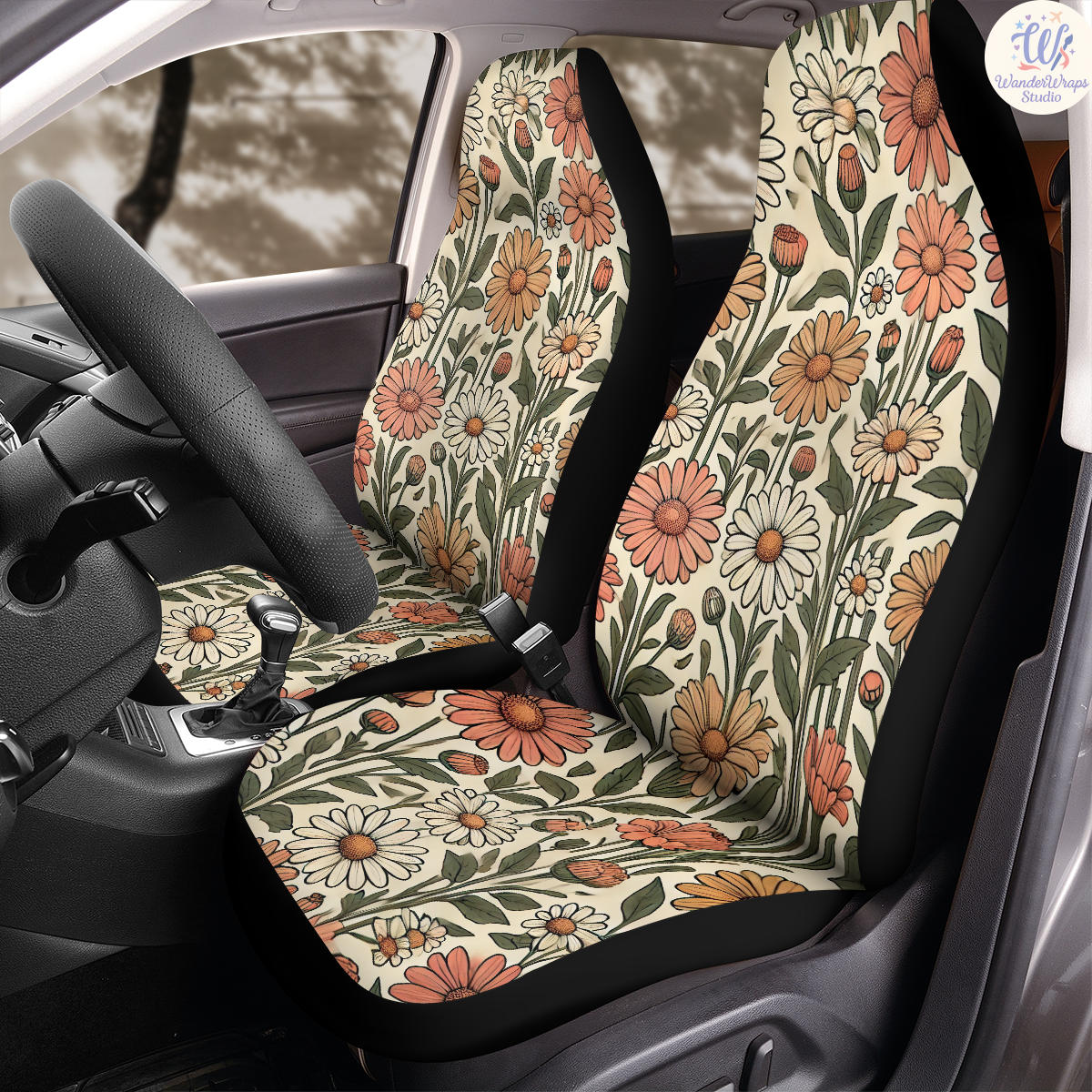 Retro Daisy Patterns Car Seat Covers – High Quality Graphic and Polar Fleece Protector Set