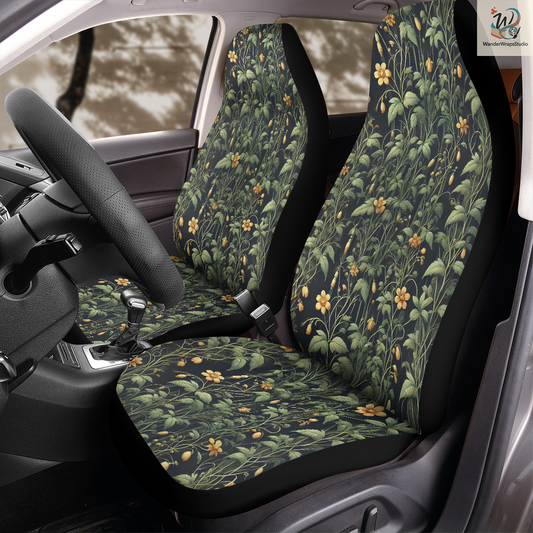 Dark Floral Seamless Pattern Car Seat Covers – High Quality Graphic and Polar Fleece Protector Set
