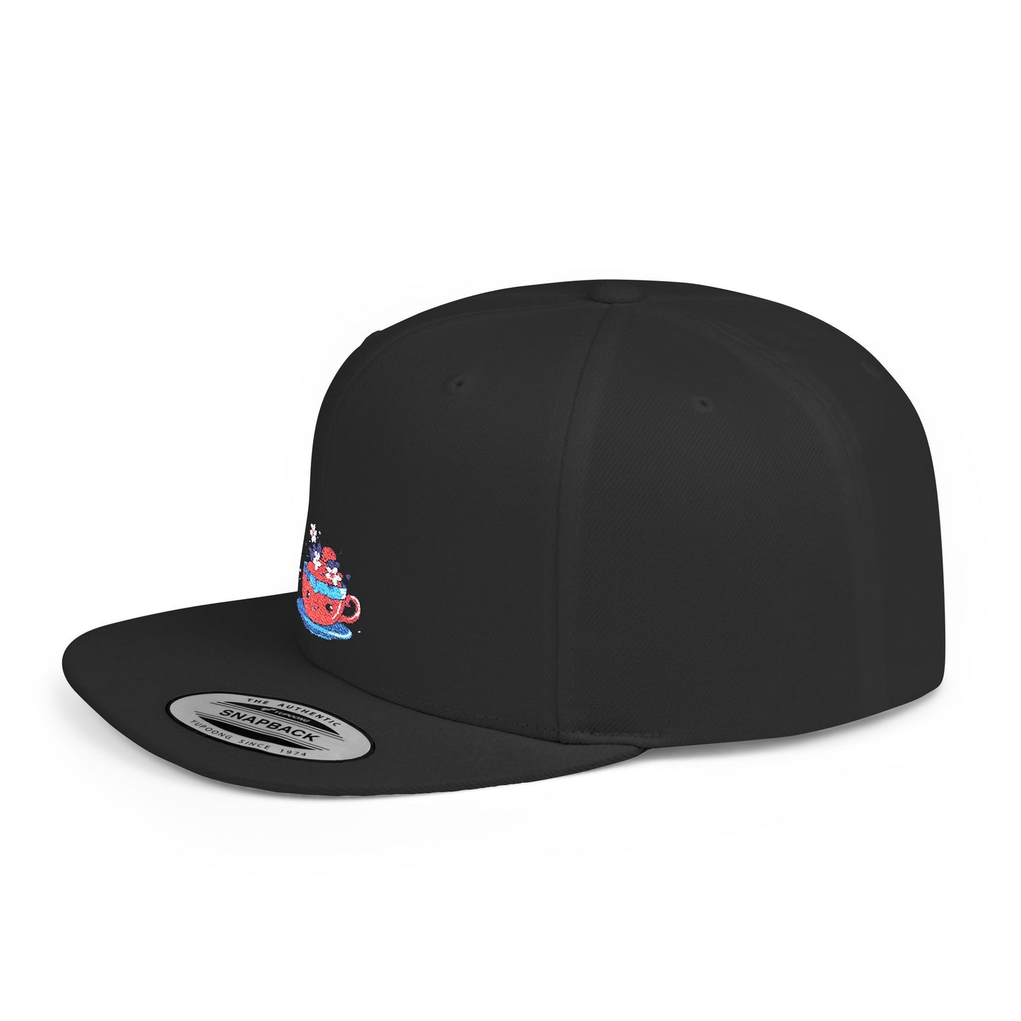 Icons Embroidered Cute Cup Flat Bill Snapback – Lightweight, Custom Fit, Premium Quality