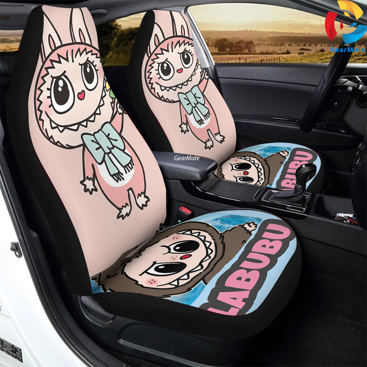 Labubu Flower Car Seat Covers – High Quality Graphic and Polar Fleece Protector Set