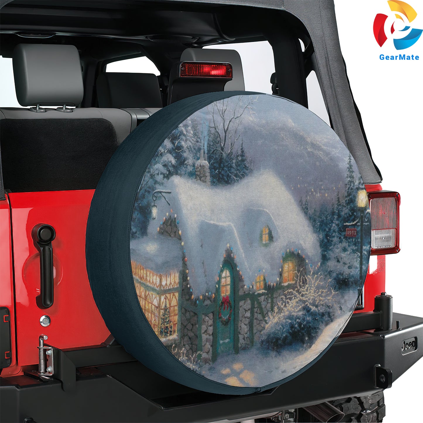 Merry Christmas 2024 Cozy Snowy House Spare Tire Cover – Premium Waterproof UV Resistant Protector