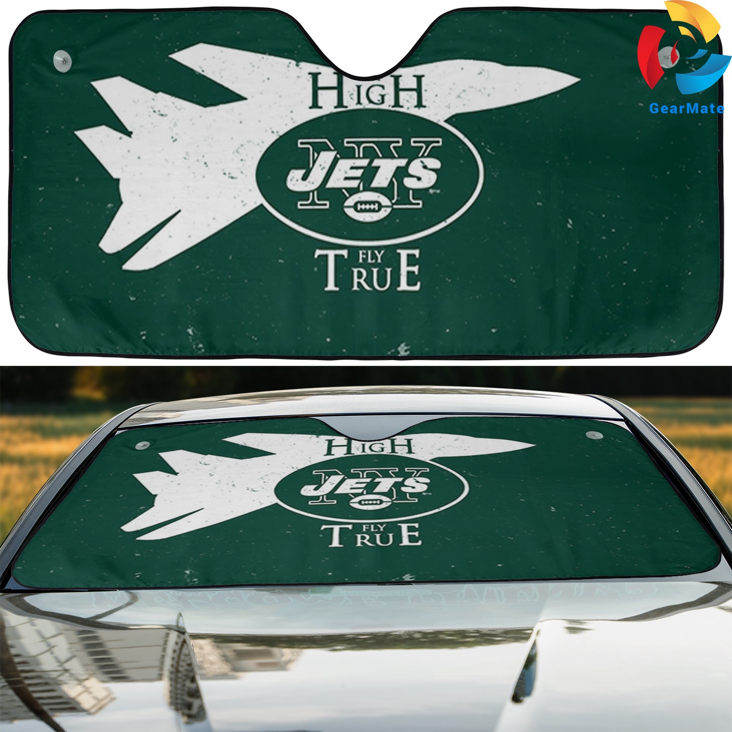 New York Jets NFL Football Game Flying Jet Car Cover Reflective Car Sunshade – Premium Heat & UV Protection, Universal Fit