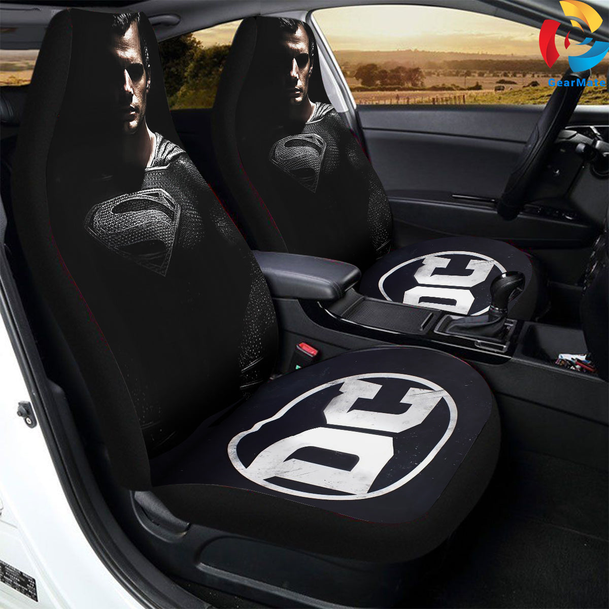 Black Superman DC Car Seat Covers – High Quality Graphic and Polar Fleece Protector Set