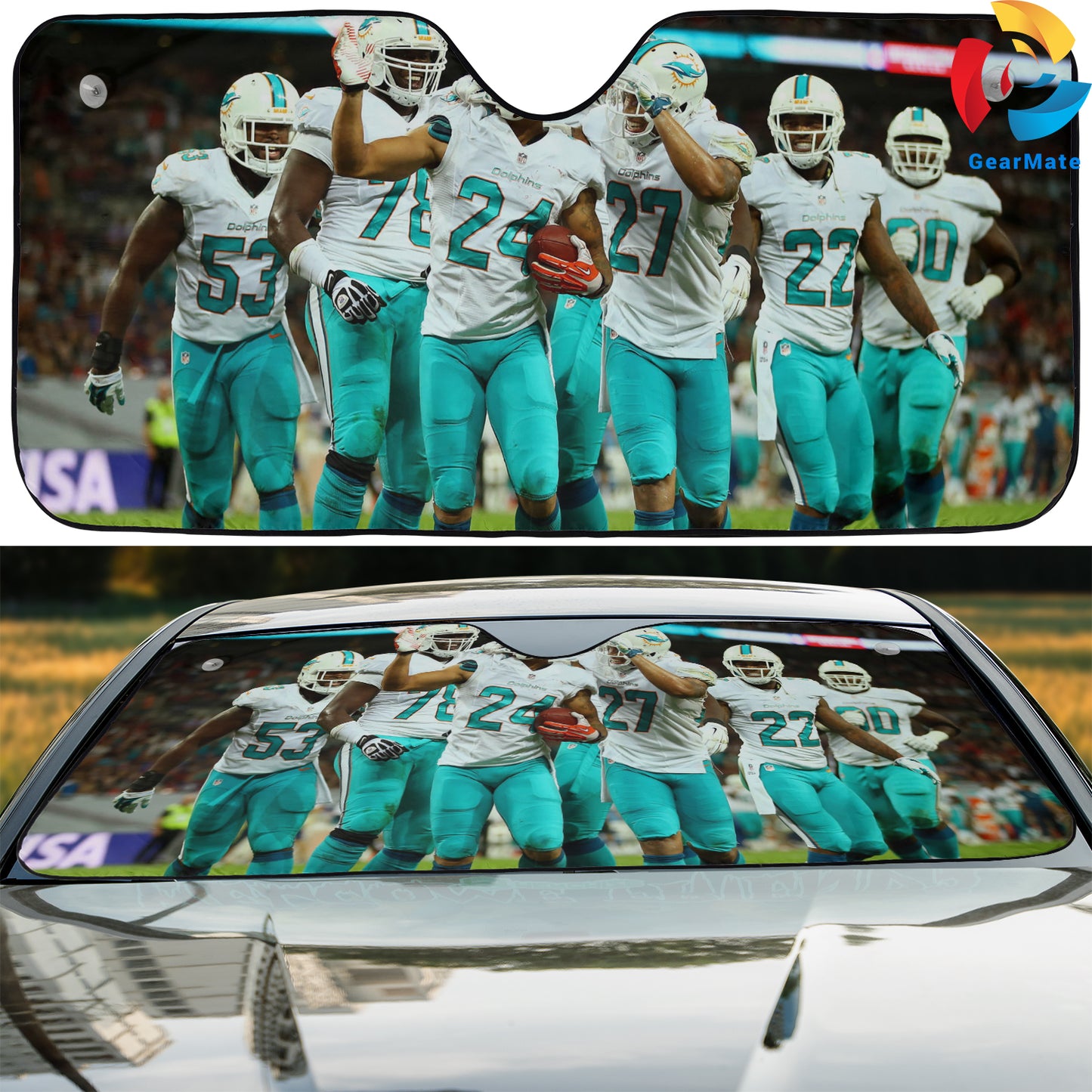 Miami Dolphins NFL Football Team Pride Cover Reflective Car Sunshade – Premium Heat & UV Protection, Universal Fit