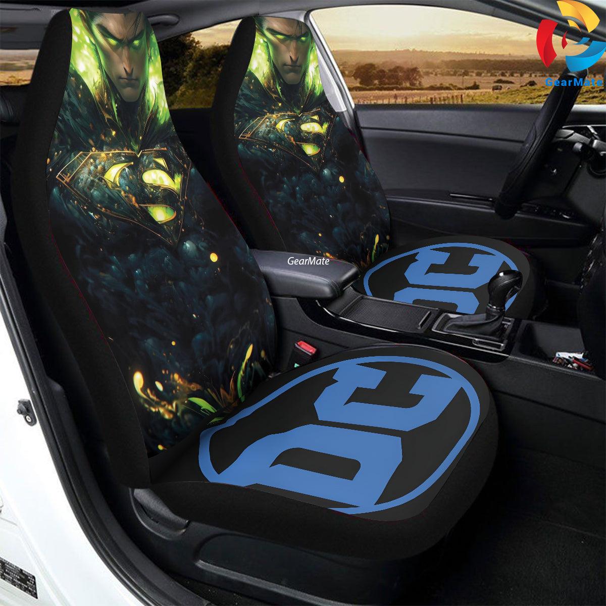 DC Green Superman Car Seat Covers – High Quality Graphic and Polar Fleece Protector Set