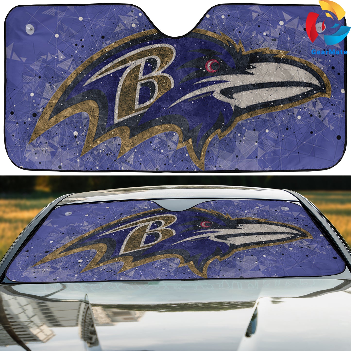 Baltimore Ravens NFL Football  Geometry Reflective Car Sunshade – Premium Heat & UV Protection, Universal Fit