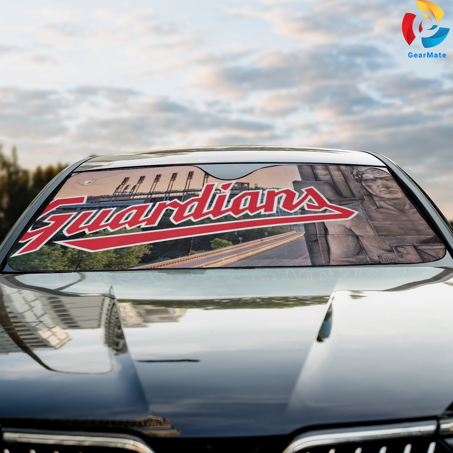 Cleveland Guardians MLB Baseball The Stadium 2 Background Reflective Car Sunshade – Premium Heat & UV Protection, Universal Fit